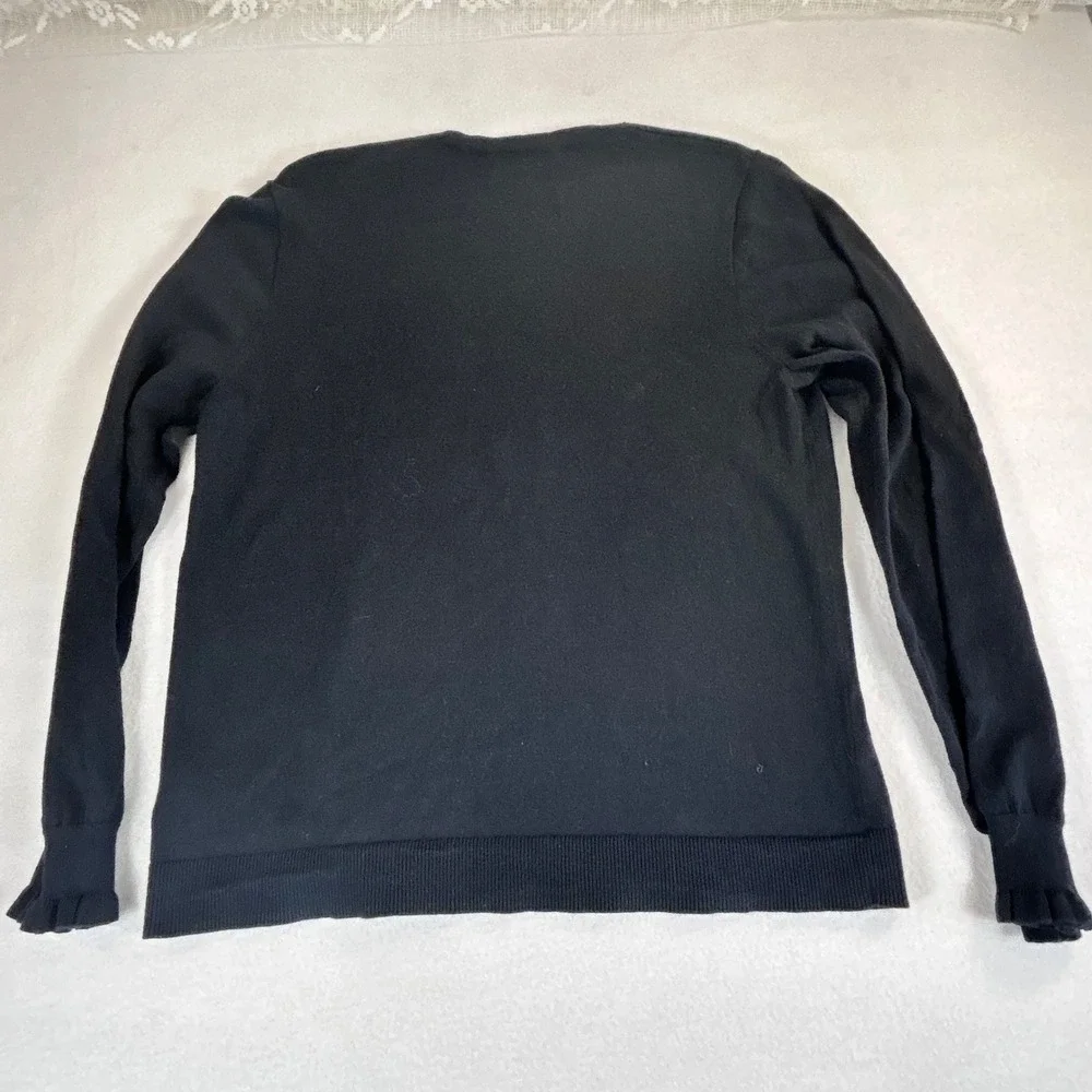 J.Crew‎ Womens Black Rhinestone Shoulder Button Ruffle Cuff Sweater Large 01741